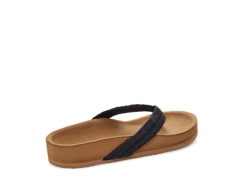 Women Sanuk She Loungy Hemp Flip Flops Black | YXA580196