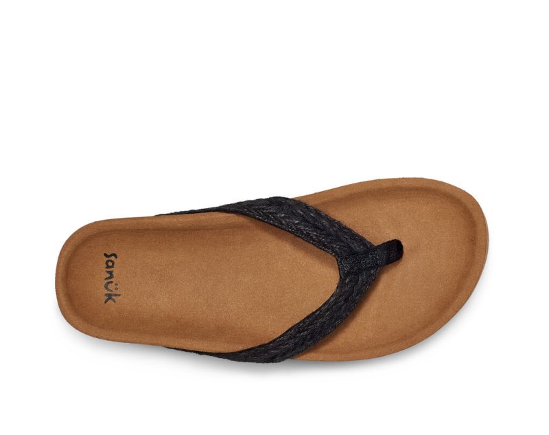 Women Sanuk She Loungy Hemp Flip Flops Black | YXA580196