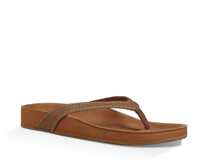 Women Sanuk She Loungy Leather Flip Flops Brown | MUC896407