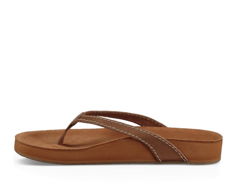 Women Sanuk She Loungy Leather Flip Flops Brown | MUC896407