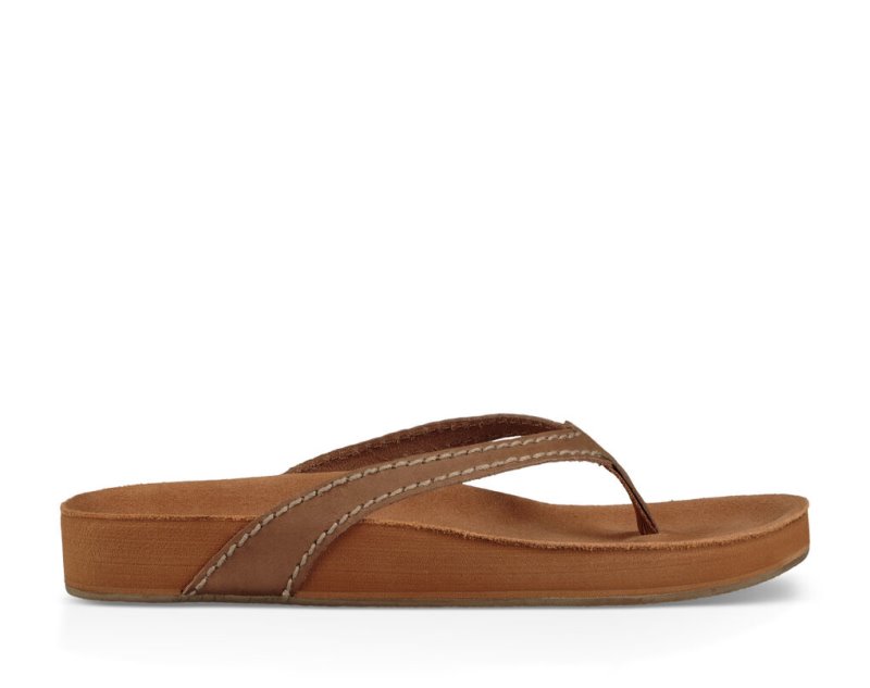 Women Sanuk She Loungy Leather Flip Flops Brown | MUC896407