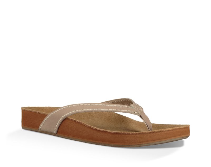 Women Sanuk She Loungy Leather Flip Flops Beige | BPR592061