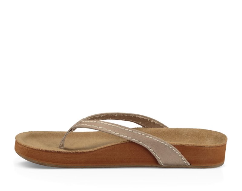 Women Sanuk She Loungy Leather Flip Flops Beige | BPR592061