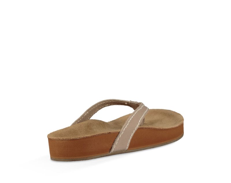 Women Sanuk She Loungy Leather Flip Flops Beige | BPR592061