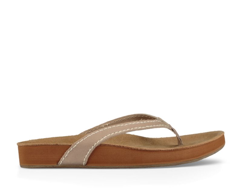 Women Sanuk She Loungy Leather Flip Flops Beige | BPR592061