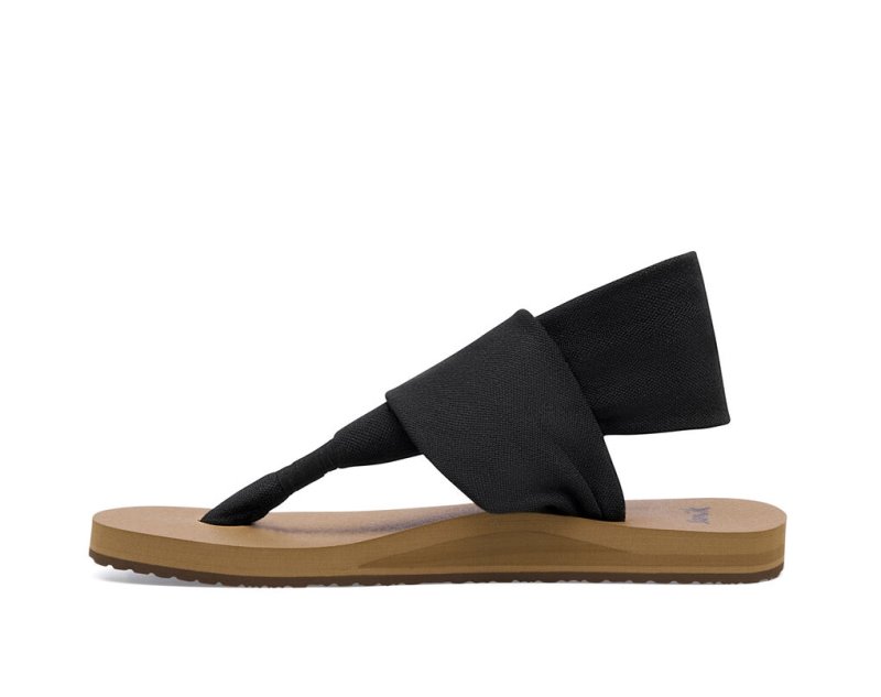 Women Sanuk Sling St Vegan Sandals Black / Brown | ENF094217