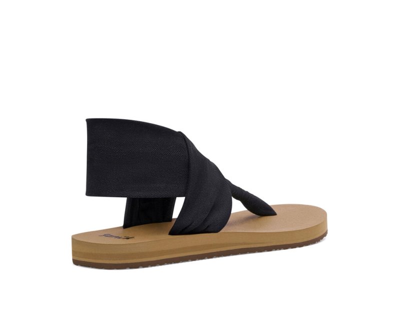 Women Sanuk Sling St Vegan Sandals Black / Brown | ENF094217