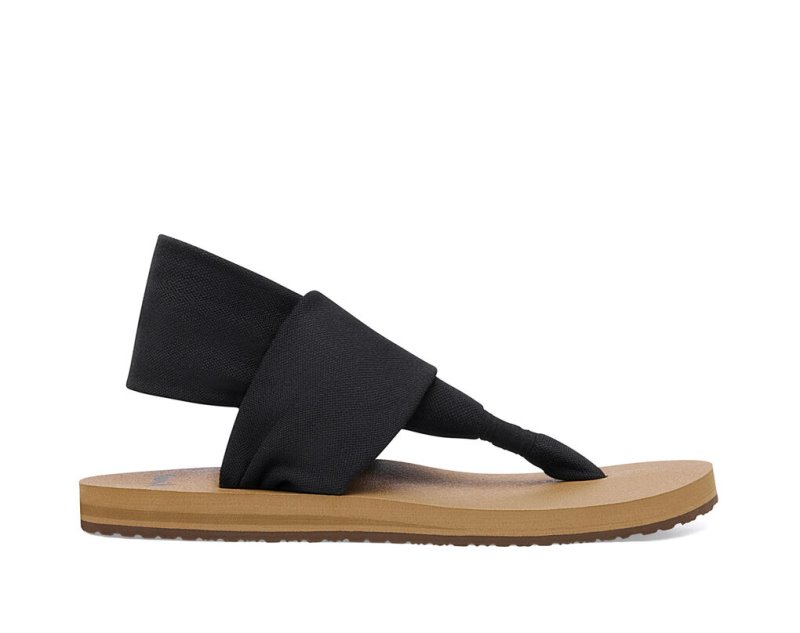 Women Sanuk Sling St Vegan Sandals Black / Brown | ENF094217