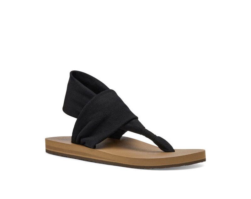 Women Sanuk Sling St Vegan Sandals Black / Brown | CDP721804