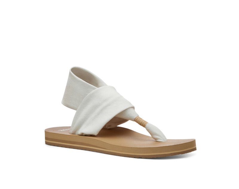 Women Sanuk Sling St Vegan Sandals White / Brown | BTY921670