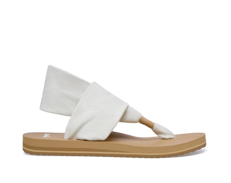 Women Sanuk Sling St Vegan Sandals White / Brown | BTY921670