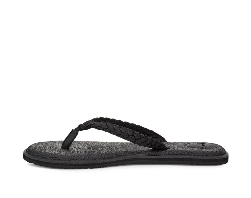 Women Sanuk Yoga Braid Leather Flip Flops Black | WXQ963845