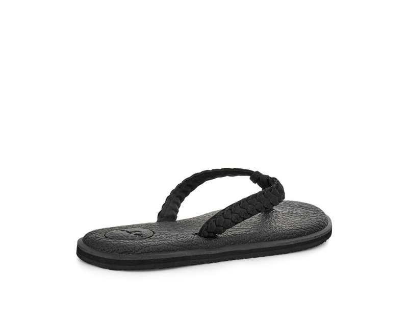 Women Sanuk Yoga Braid Leather Flip Flops Black | WXQ963845