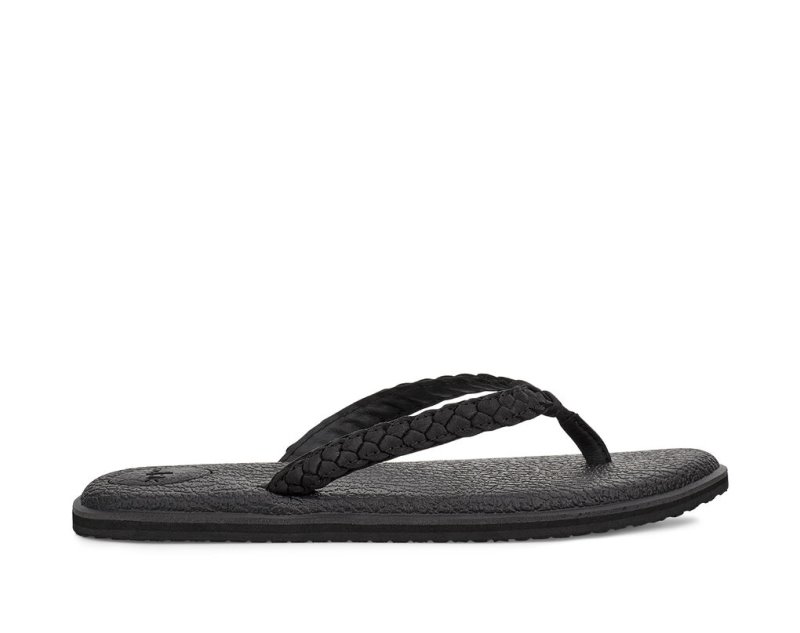 Women Sanuk Yoga Braid Leather Sandals Black | MAH394786