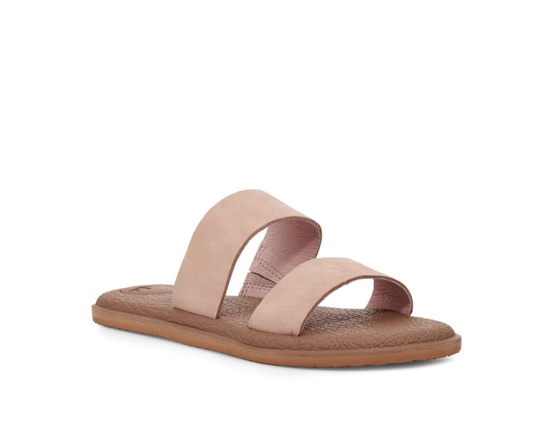 Women Sanuk Yoga Gora Leather Flip Flops Rose | QBL503172