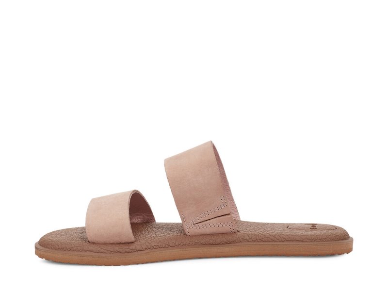 Women Sanuk Yoga Gora Leather Flip Flops Rose | QBL503172