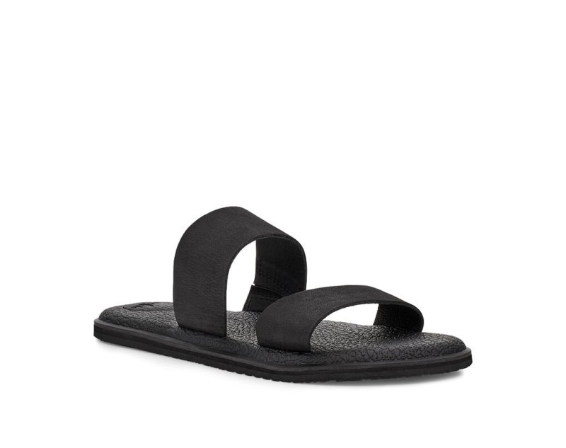 Women Sanuk Yoga Gora Leather Flip Flops Black | VKU658231