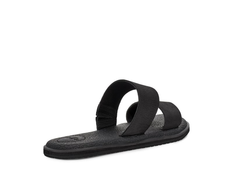 Women Sanuk Yoga Gora Leather Flip Flops Black | VKU658231