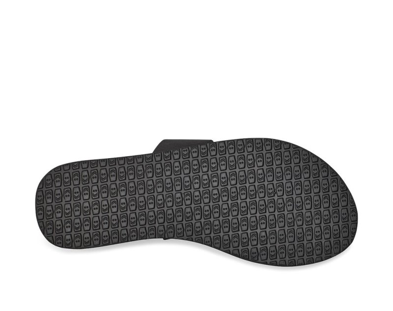 Women Sanuk Yoga Gora Leather Flip Flops Black | VKU658231