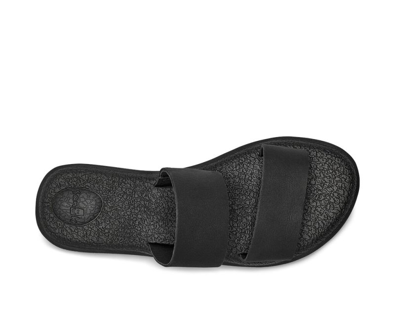 Women Sanuk Yoga Gora Leather Flip Flops Black | VKU658231