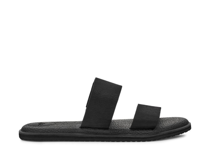 Women Sanuk Yoga Gora Leather Flip Flops Black | VKU658231