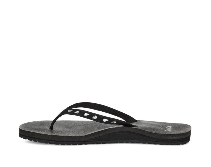 Women Sanuk Yoga Joy Bling Rhinestone Flip Flops Black | ZVE318725