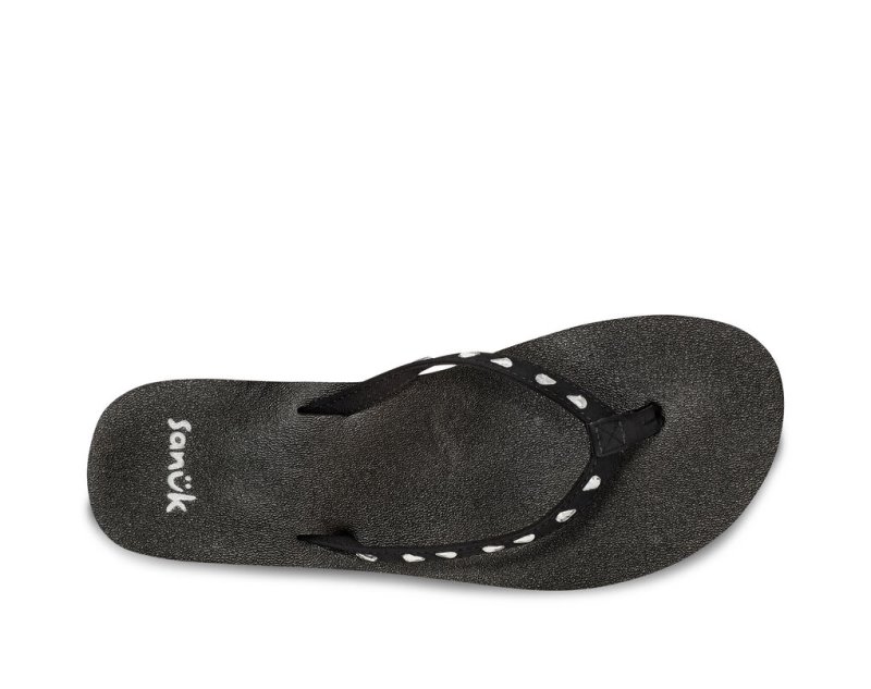 Women Sanuk Yoga Joy Bling Rhinestone Flip Flops Black | ZVE318725