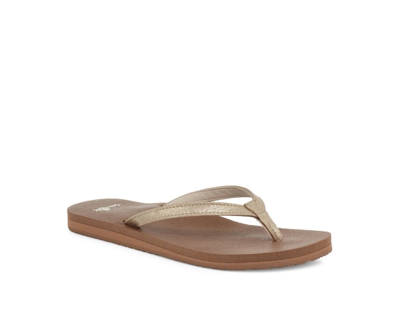 Women Sanuk Yoga Joy Shimmer Flip Flops Brown | UMR623908