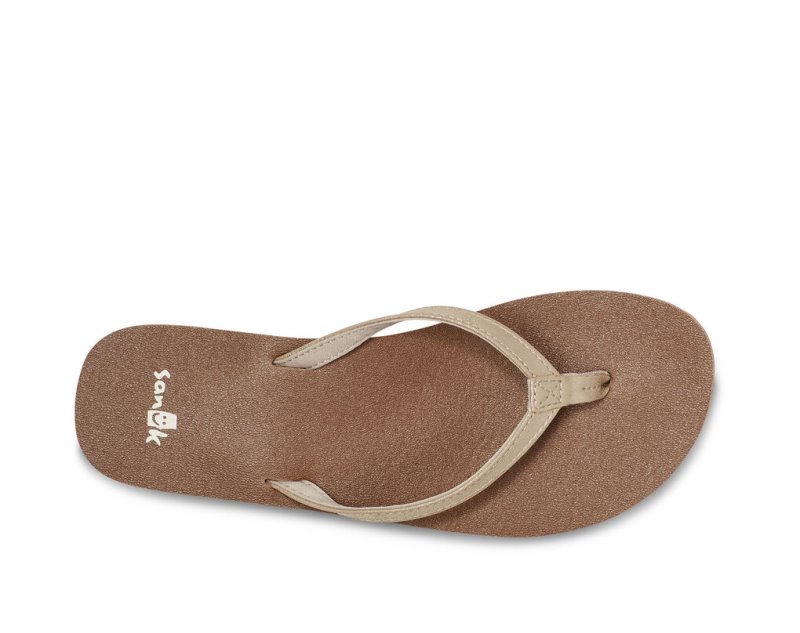 Women Sanuk Yoga Joy Shimmer Flip Flops Brown | UMR623908