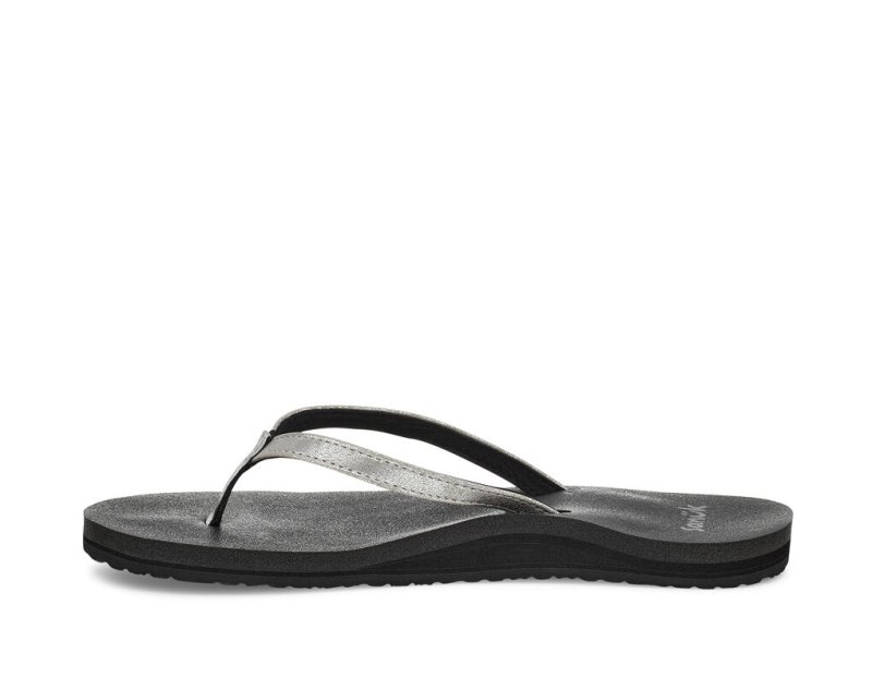 Women Sanuk Yoga Joy Shimmer Flip Flops Silver | WHZ741290