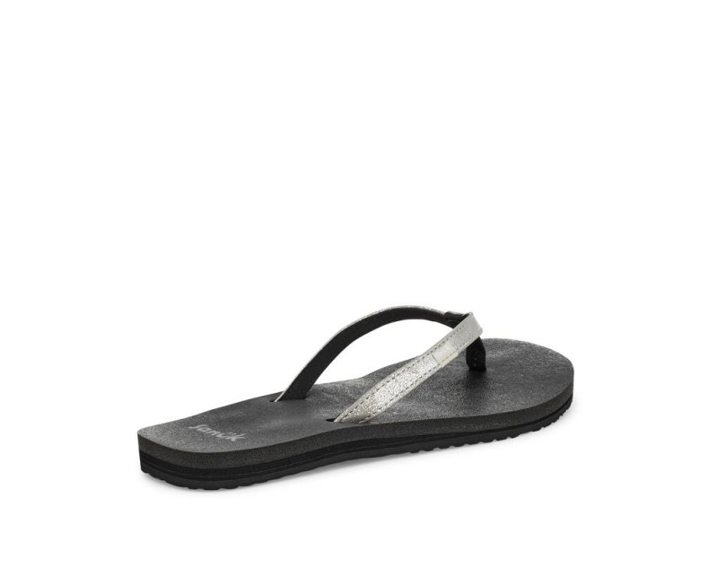 Women Sanuk Yoga Joy Shimmer Flip Flops Silver | WHZ741290