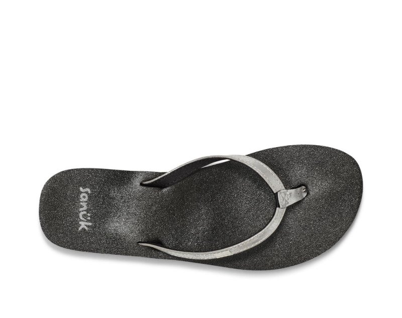 Women Sanuk Yoga Joy Shimmer Flip Flops Silver | WHZ741290