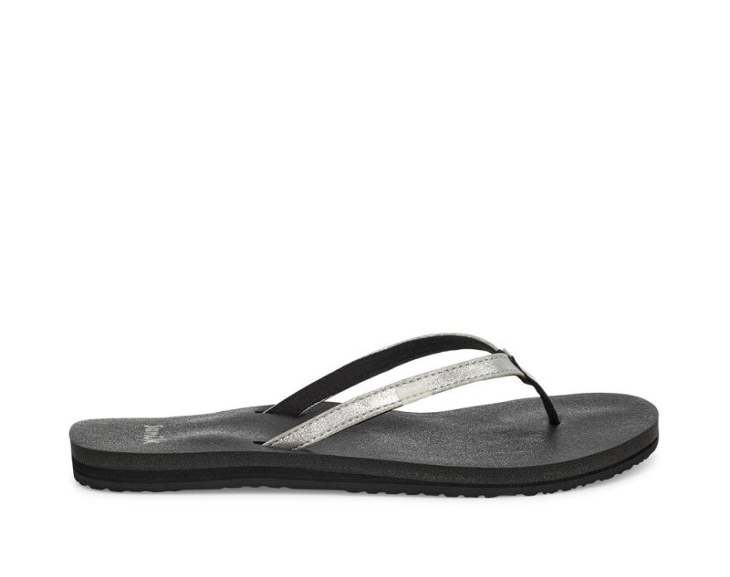 Women Sanuk Yoga Joy Shimmer Flip Flops Silver | WHZ741290