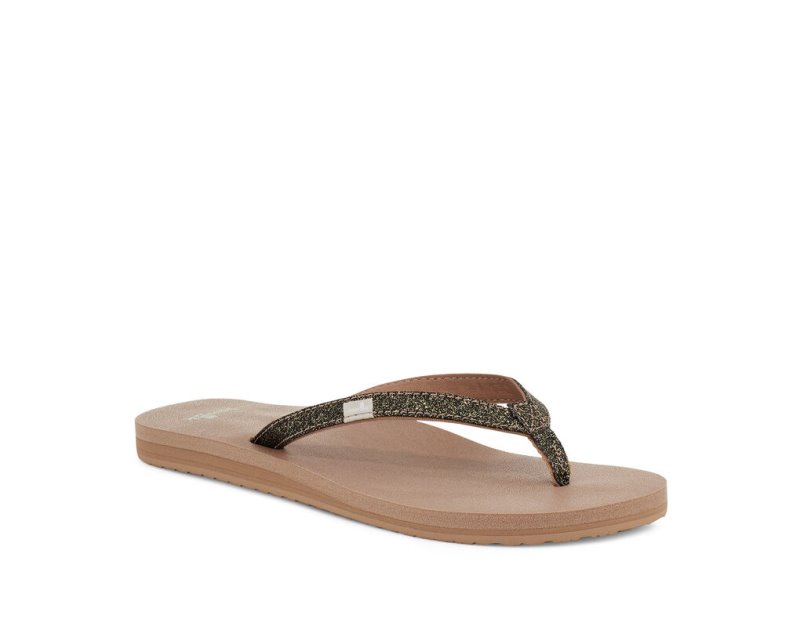 Women Sanuk Yoga Joy Sparkle Flip Flops Gold | HTL290486