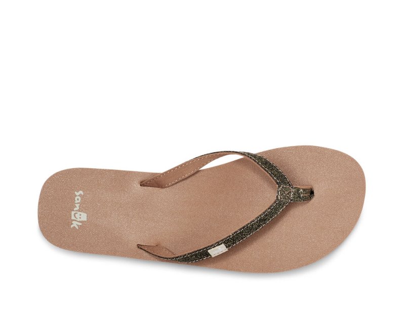 Women Sanuk Yoga Joy Sparkle Flip Flops Gold | HTL290486