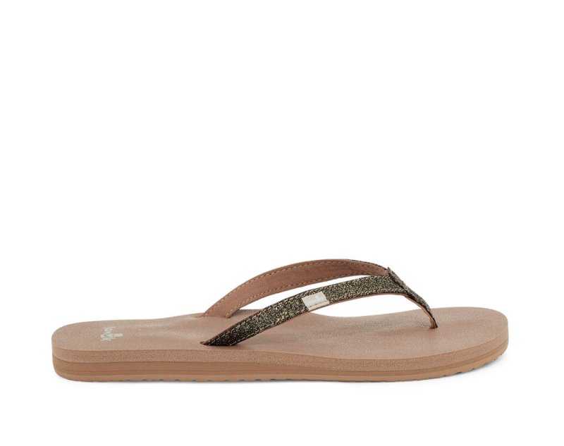 Women Sanuk Yoga Joy Sparkle Flip Flops Gold | HTL290486