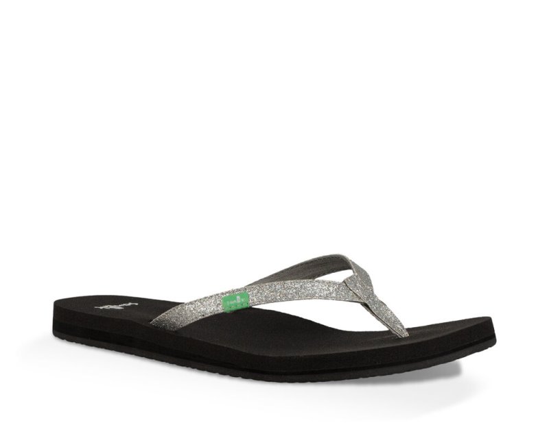 Women Sanuk Yoga Joy Sparkle Flip Flops Silver | CFK790528