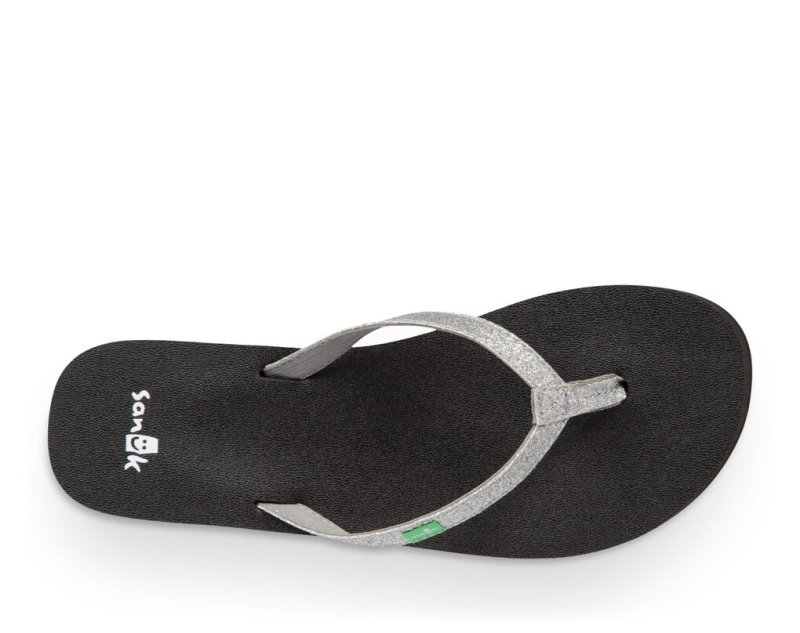 Women Sanuk Yoga Joy Sparkle Flip Flops Silver | CFK790528