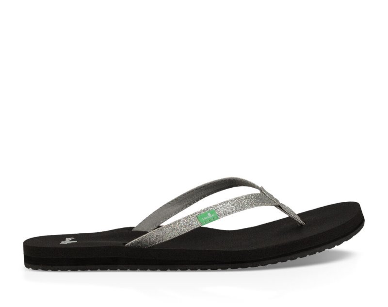 Women Sanuk Yoga Joy Sparkle Flip Flops Silver | CFK790528