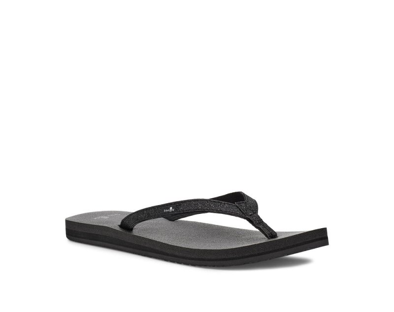 Women Sanuk Yoga Joy Sparkle Flip Flops Black | YIE782591