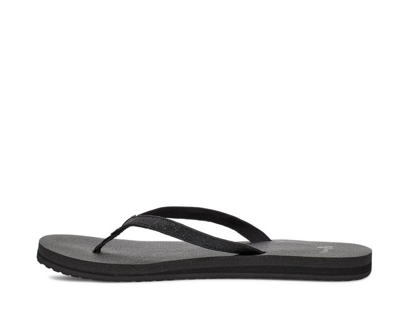 Women Sanuk Yoga Joy Sparkle Flip Flops Black | YIE782591