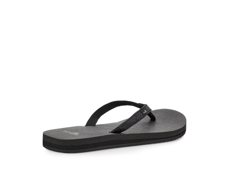 Women Sanuk Yoga Joy Sparkle Flip Flops Black | YIE782591