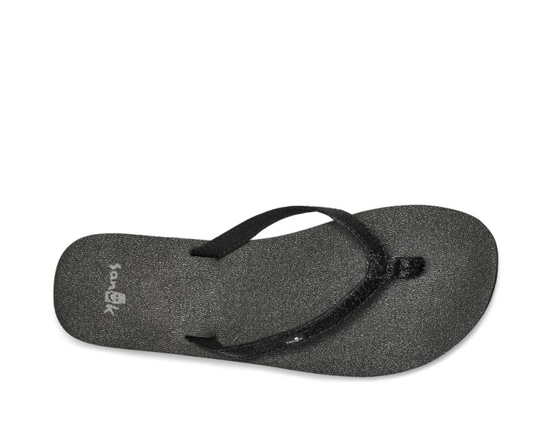 Women Sanuk Yoga Joy Sparkle Flip Flops Black | YIE782591