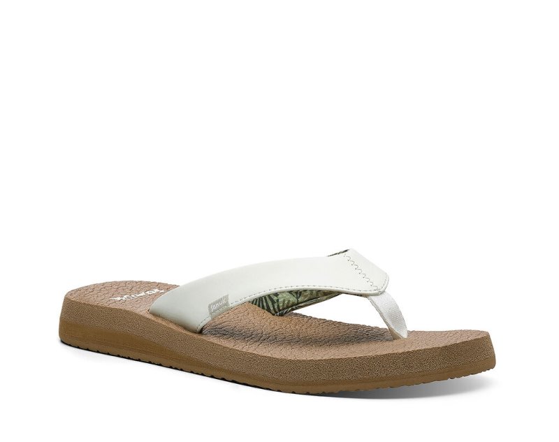 Women Sanuk Yoga Mat Cushioned Flip Flops White / Brown | RAM360149