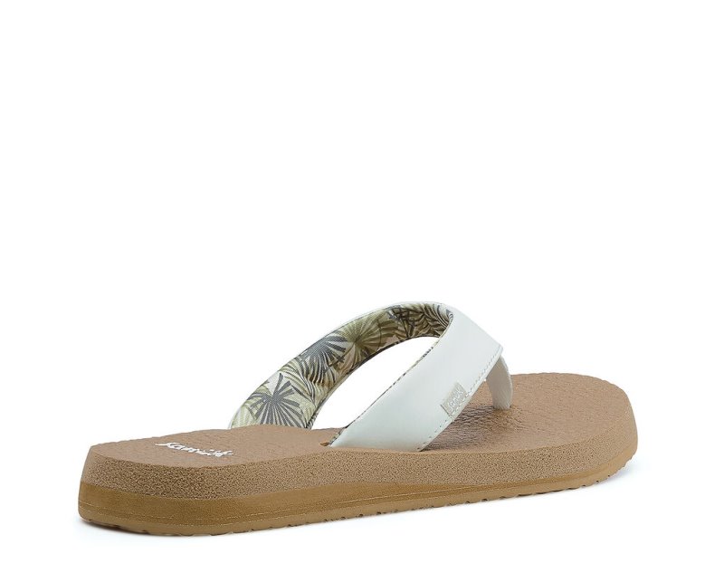 Women Sanuk Yoga Mat Cushioned Flip Flops White / Brown | RAM360149