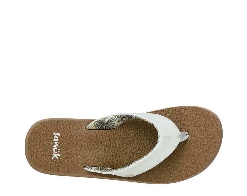 Women Sanuk Yoga Mat Cushioned Flip Flops White / Brown | RAM360149