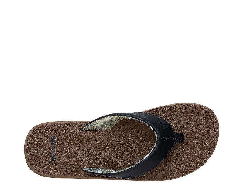 Women Sanuk Yoga Mat Cushioned Flip Flops Black / Brown | XLP182065