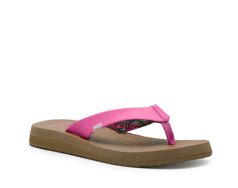 Women Sanuk Yoga Mat Cushioned Flip Flops Pink | TOR046132