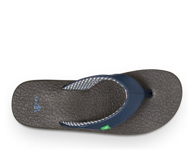 Women Sanuk Yoga Mat Flip Flops Navy | XME105832